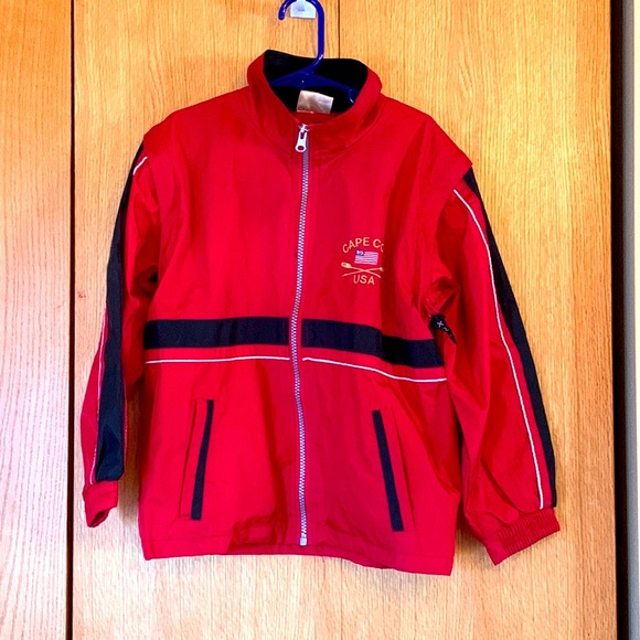 Vintage 90s XNT size 4 cape cod woven lined zip up red navy wind jacket vest EUC